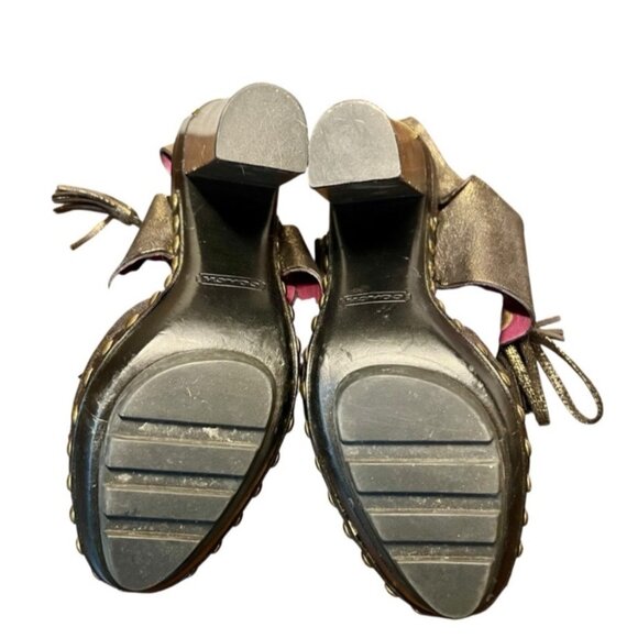 Coach High Heels Size 7.5 Brown Leather Indie Grunge Studded Metallic Steam Punk - Picture 9 of 14